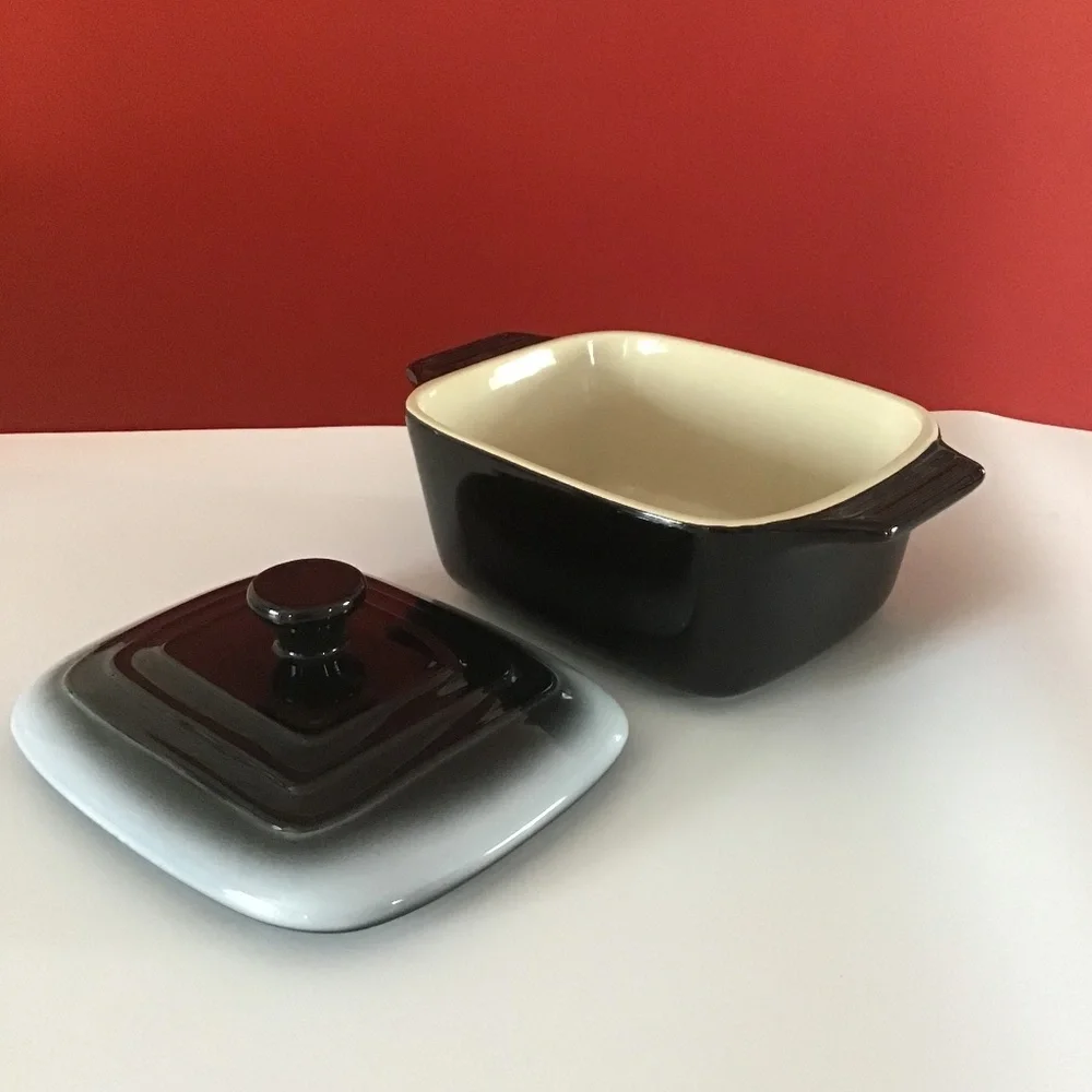 New Stoneware Casserole Bakeware with Lid Black White